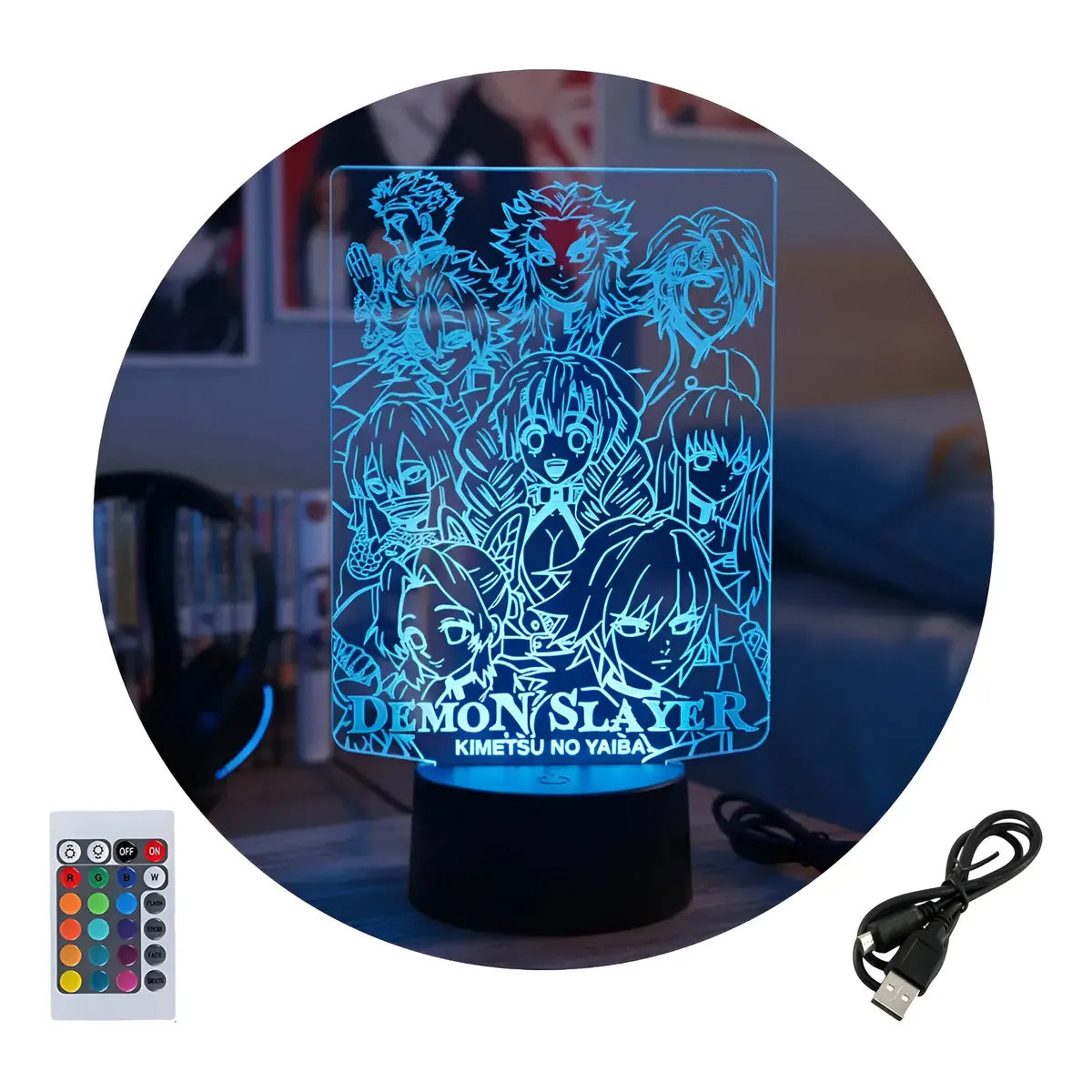 Velador Ilusion 3D A control remoto 9 Pilares Demon Slayer USB / PILAS