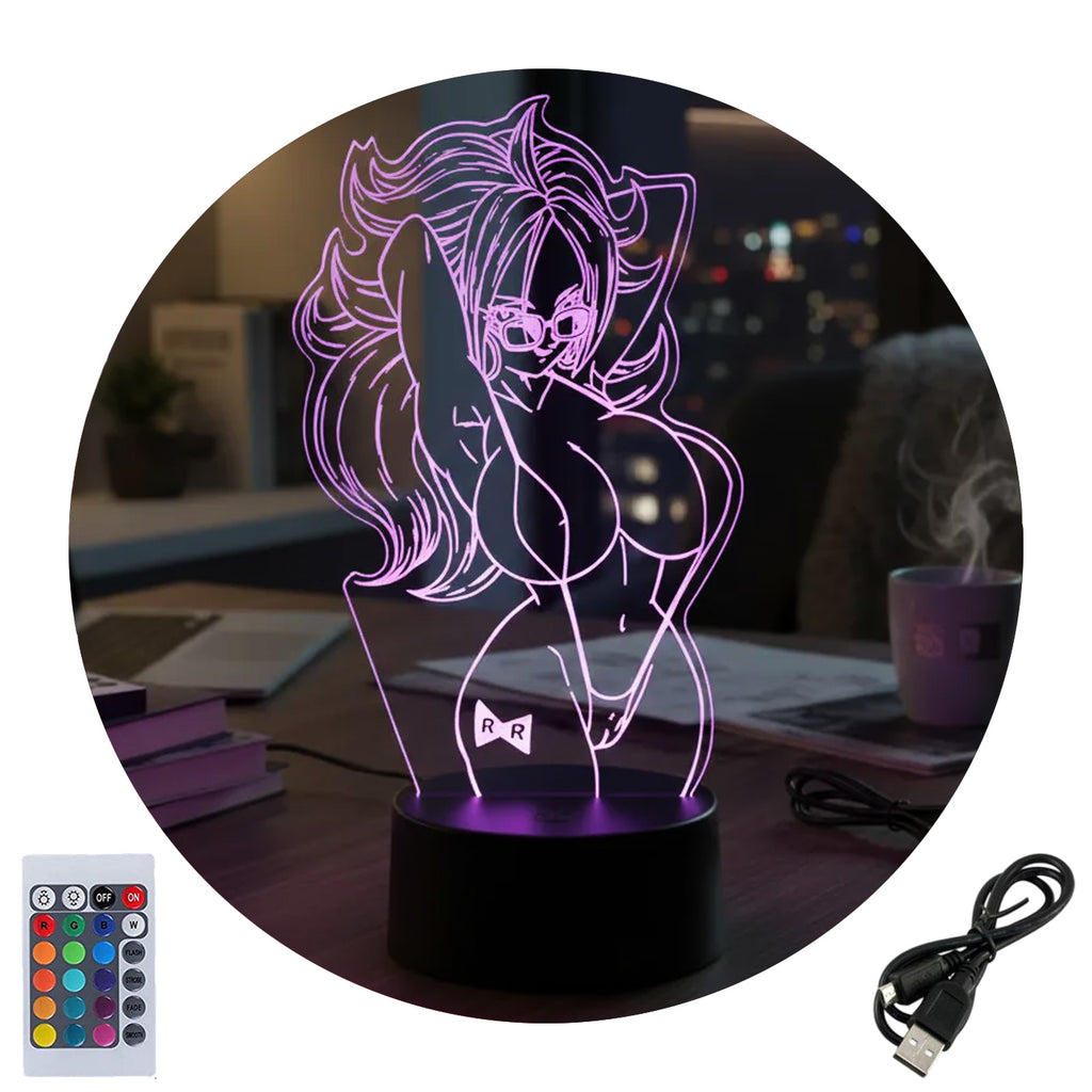 Velador Infantil Ilusion 3D A control remoto Androide 21 Sexy Waifu Dragon Ball USB / PILAS