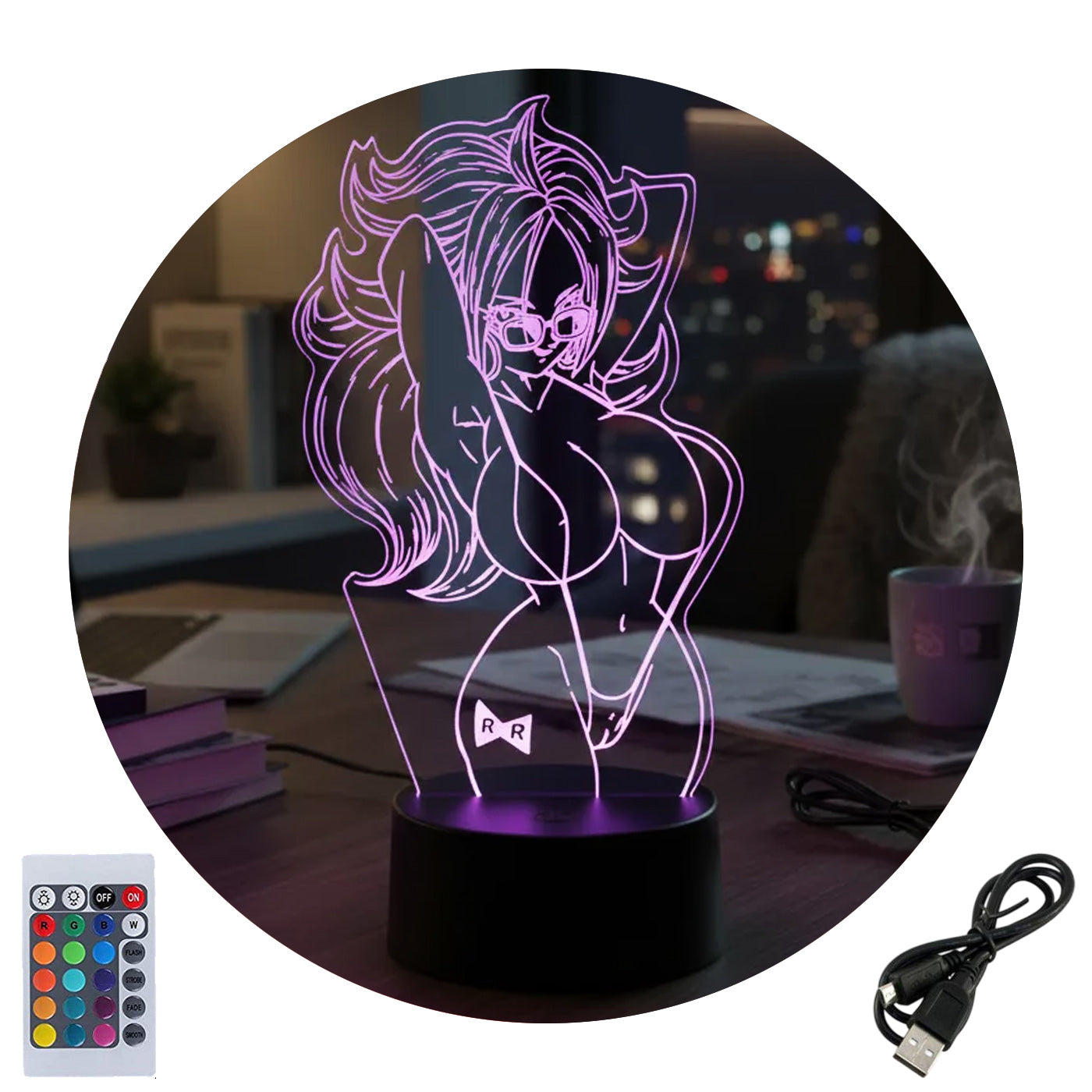 Velador Infantil Ilusion 3D A control remoto Androide 21 Sexy Waifu Dragon Ball USB / PILAS