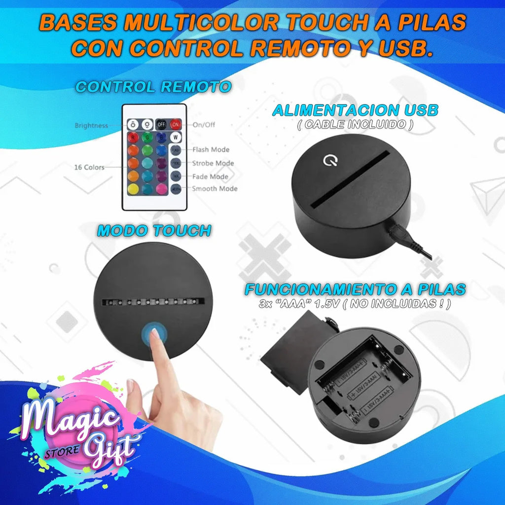Base Led Rgb Touch Usb / Pilas + Acrilico Sin Grabado 19cm