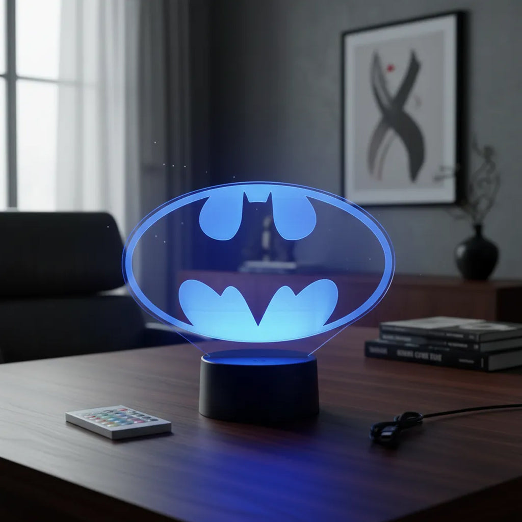 Velador Infantil Ilusion 3D A control remoto Emblema Batman USB / PILAS
