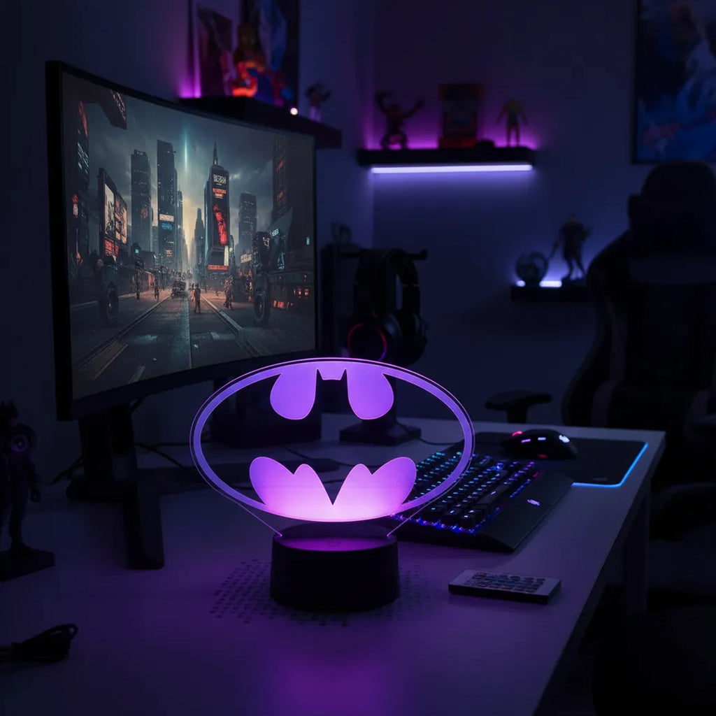 Velador Infantil Ilusion 3D A control remoto Emblema Batman USB / PILAS