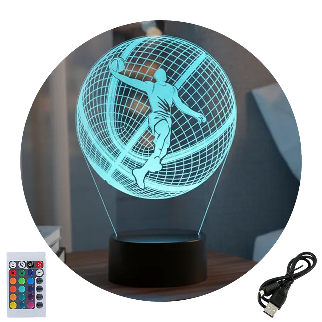 Velador Ilusion 3D A control remoto Lámpara Jugador de Basquet USB / PILAS
