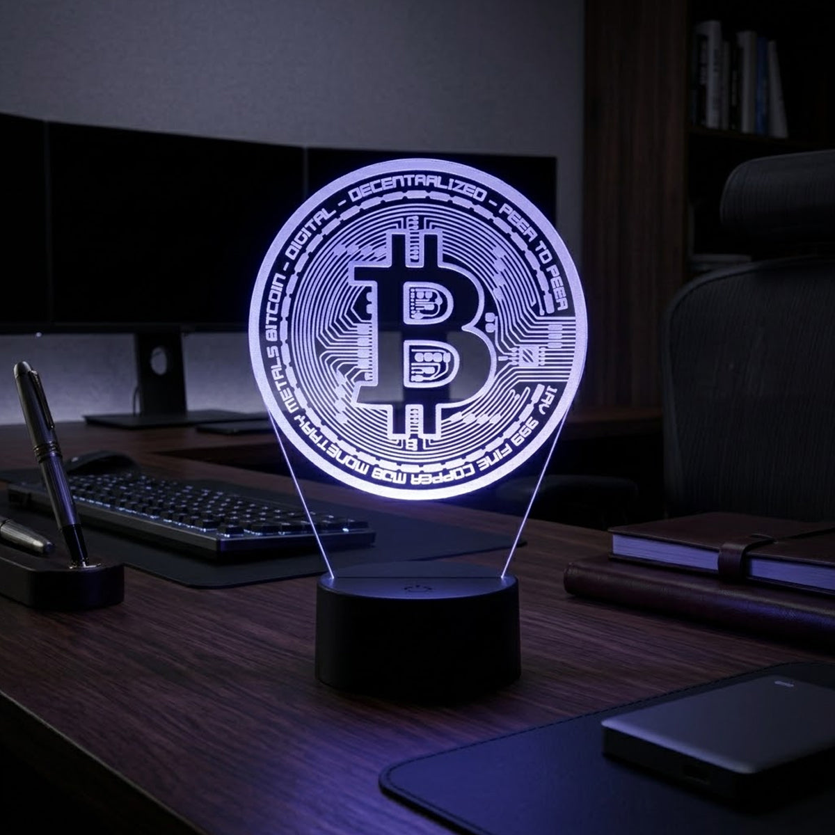 Velador Ilusion 3D A control remoto Lámpara Bitcoin USB / PILAS