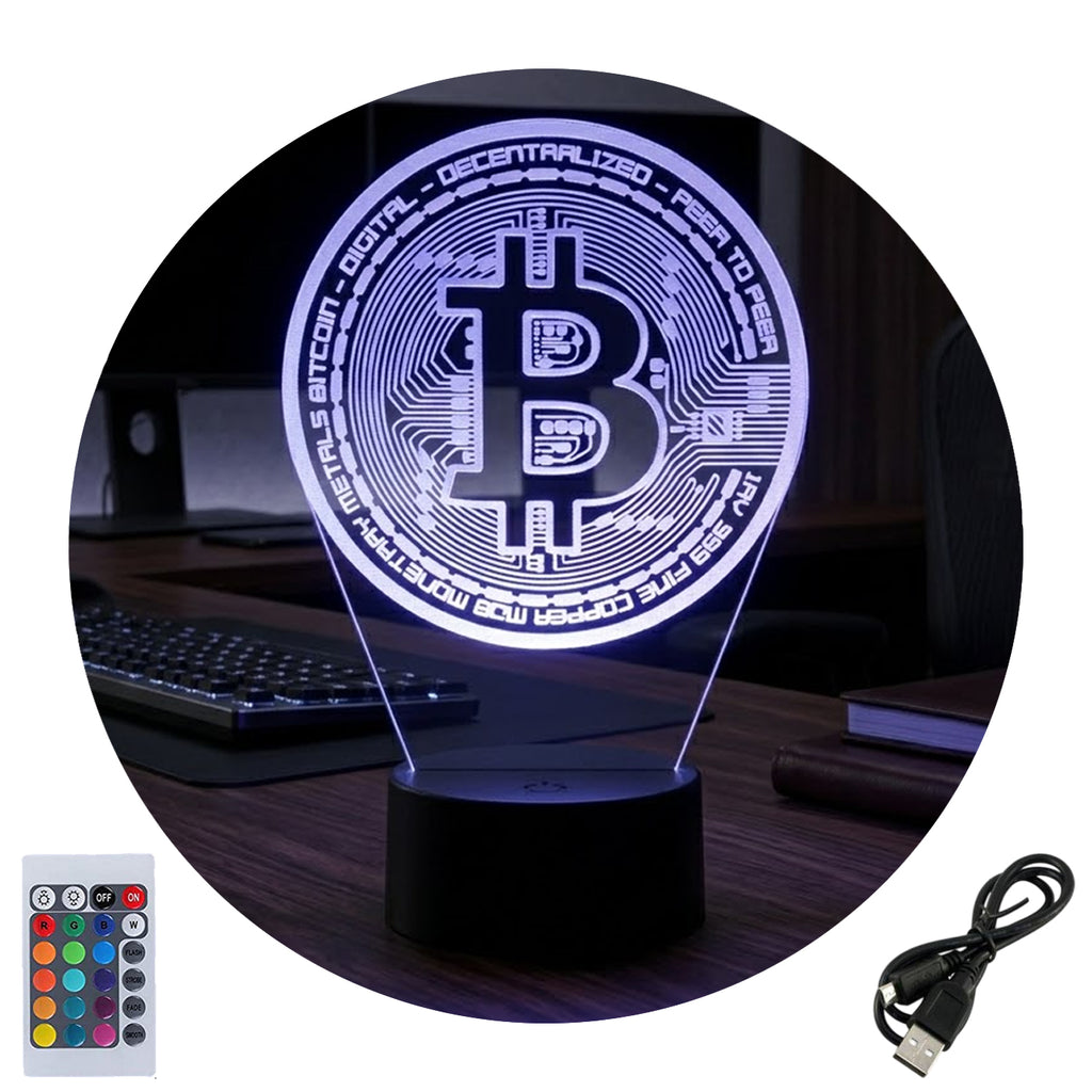 Velador Ilusion 3D A control remoto Lámpara Bitcoin USB / PILAS