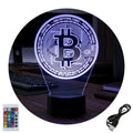 Velador Ilusion 3D A control remoto Lámpara Bitcoin USB / PILAS