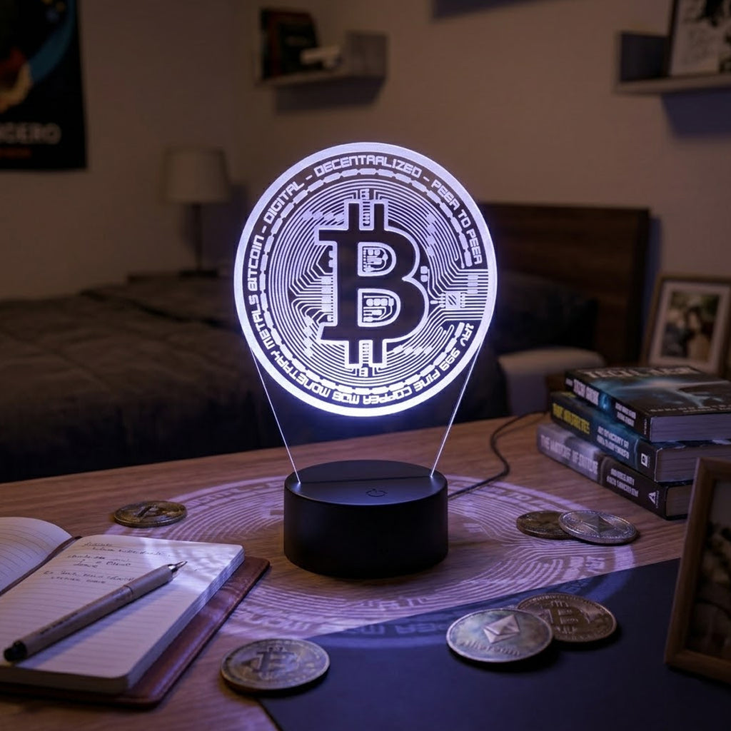 Velador Ilusion 3D A control remoto Lámpara Bitcoin USB / PILAS