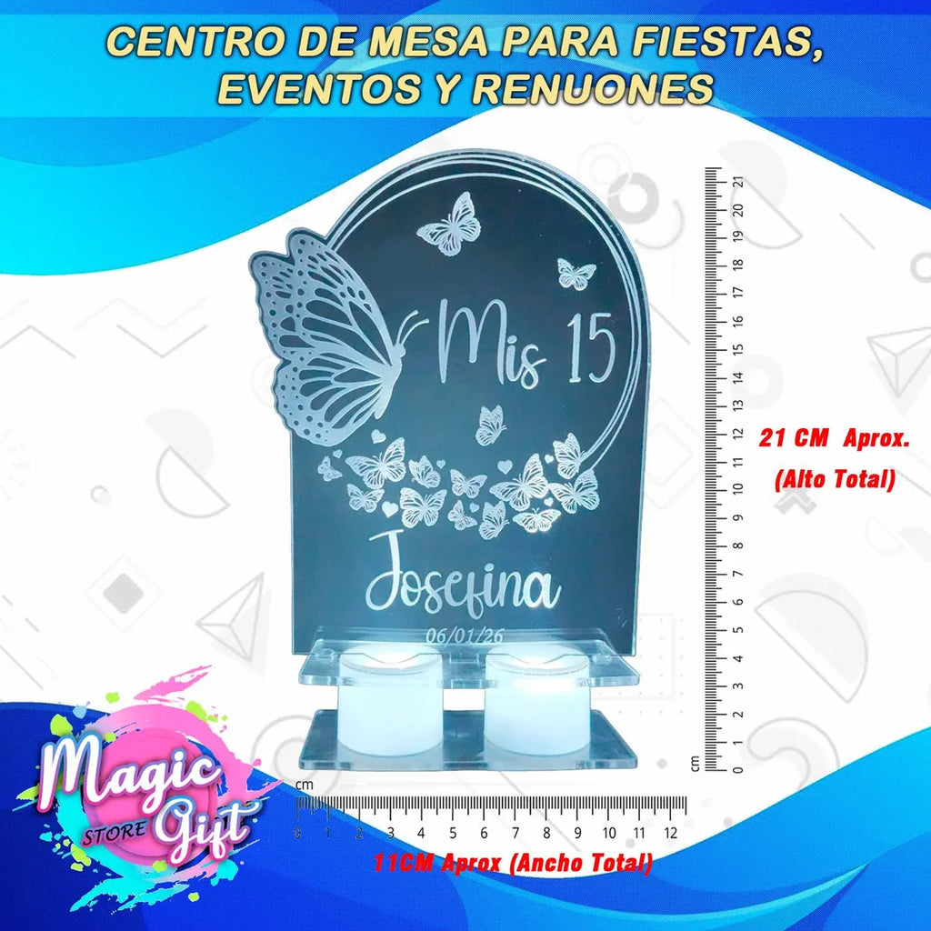 Centro de Mesa Led Acrílico Fiesta 15 años x1u