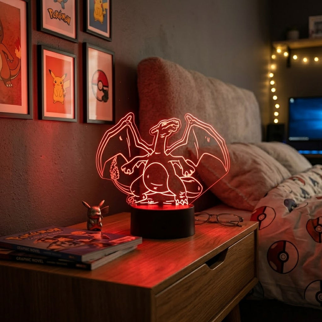 Velador Ilusion 3D A control remoto Lámpara Charizard Pokémon USB / PILAS