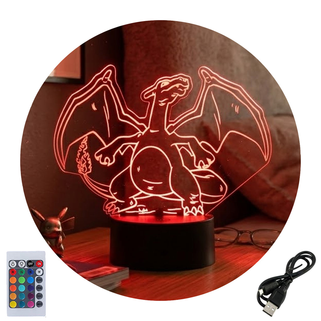 Velador Ilusion 3D A control remoto Lámpara Charizard Pokémon USB / PILAS
