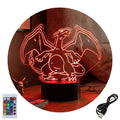 Velador Ilusion 3D A control remoto Lámpara Charizard Pokémon USB / PILAS