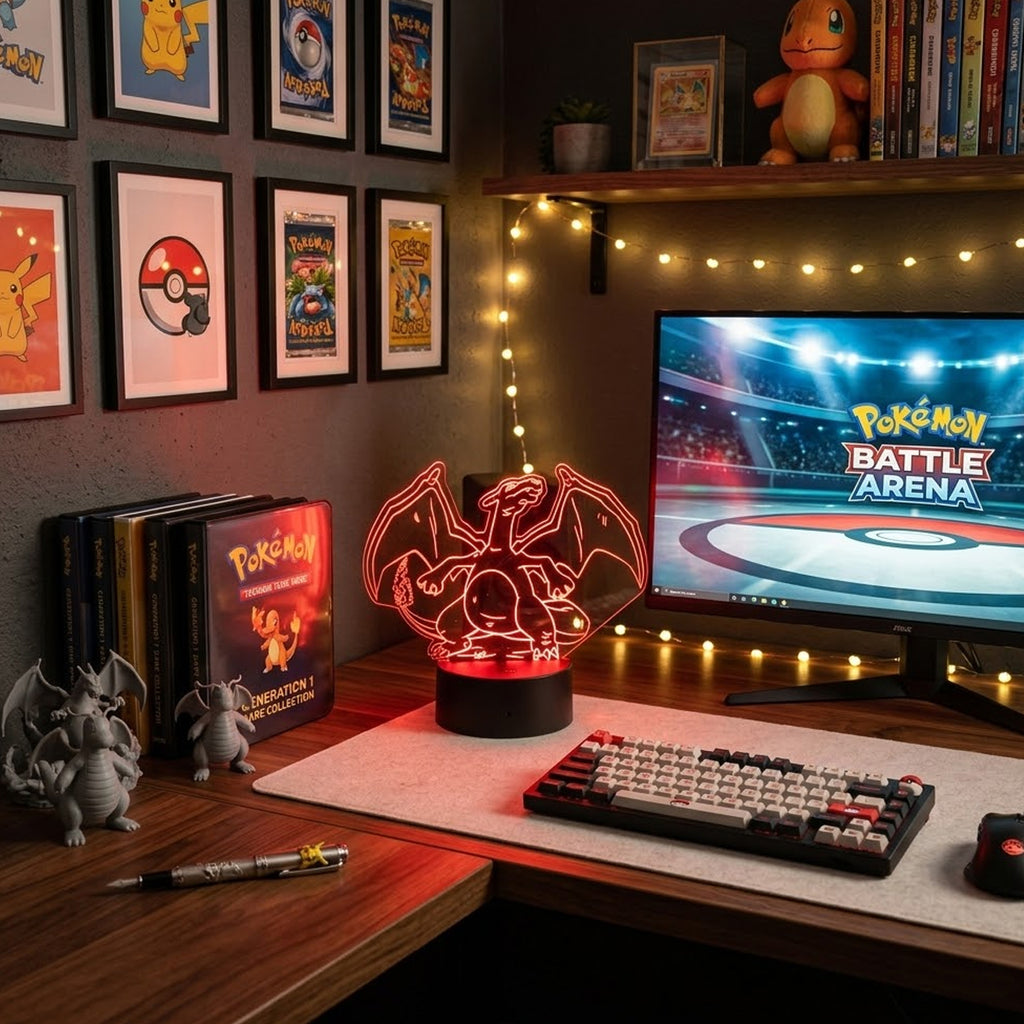 Velador Ilusion 3D A control remoto Lámpara Charizard Pokémon USB / PILAS