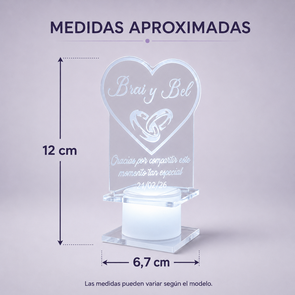 Souvenirs Led Acrílico Personalizado Fiesta Casamiento Boda Pack x25u