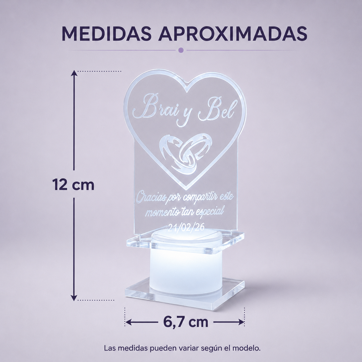 Souvenirs Led Acrílico Personalizado Fiesta Casamiento Boda Pack x25u