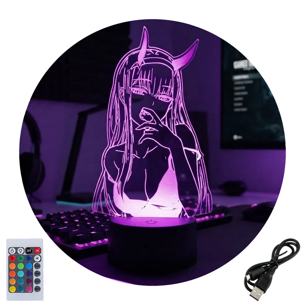 Velador Ilusion 3D A control remoto Zero Two Darling Waifu USB / PILAS