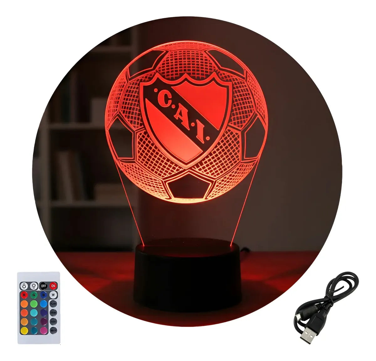 Velador Ilusion 3D A control remoto Futbol Independiente USB / PILAS