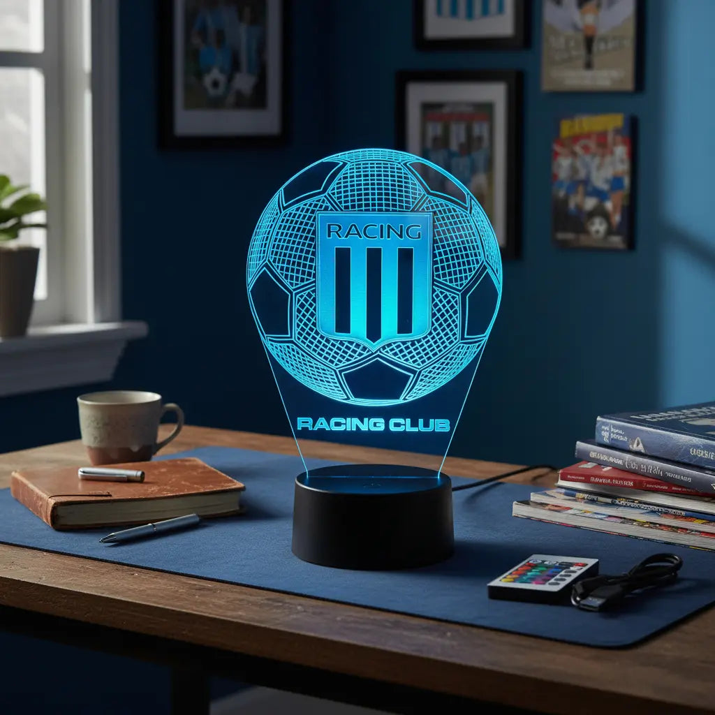 Velador Ilusion 3D A control remoto Futbol Racing Club USB / PILAS