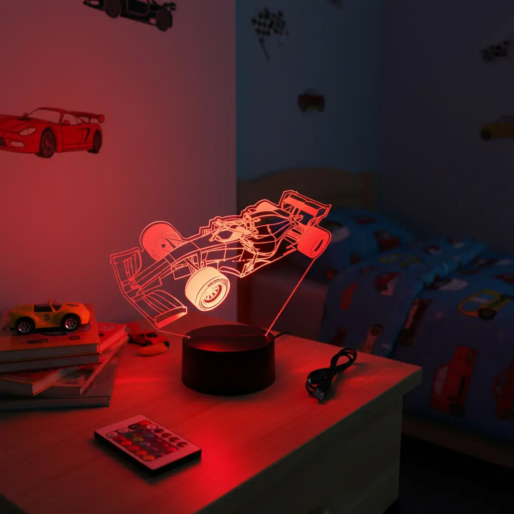 Velador Ilusion 3D A control remoto auto F1 Formula 1 USB / PILAS