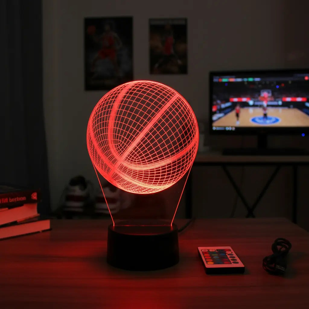 Velador Ilusion 3D A control remoto Pelota Basquet NBA Infantil USB / PILAS