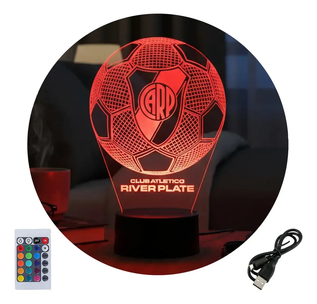 Velador Ilusion 3D A control remoto Futbol Club River Plate USB / PILAS