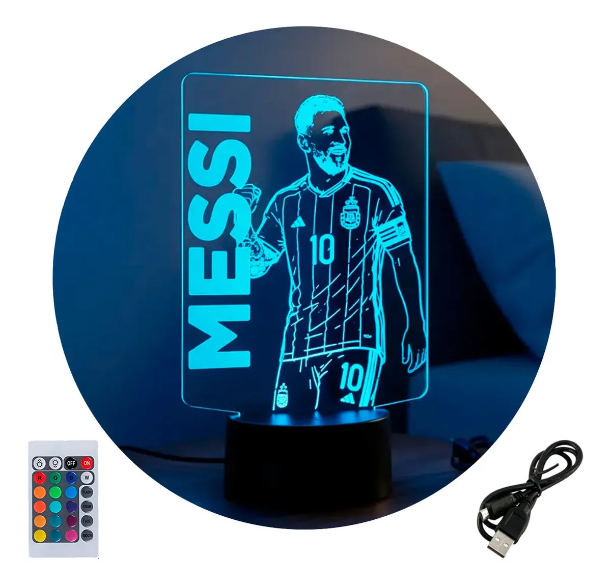 Velador Ilusion 3D A control remoto Messi Seleccion Argentina USB / PILAS