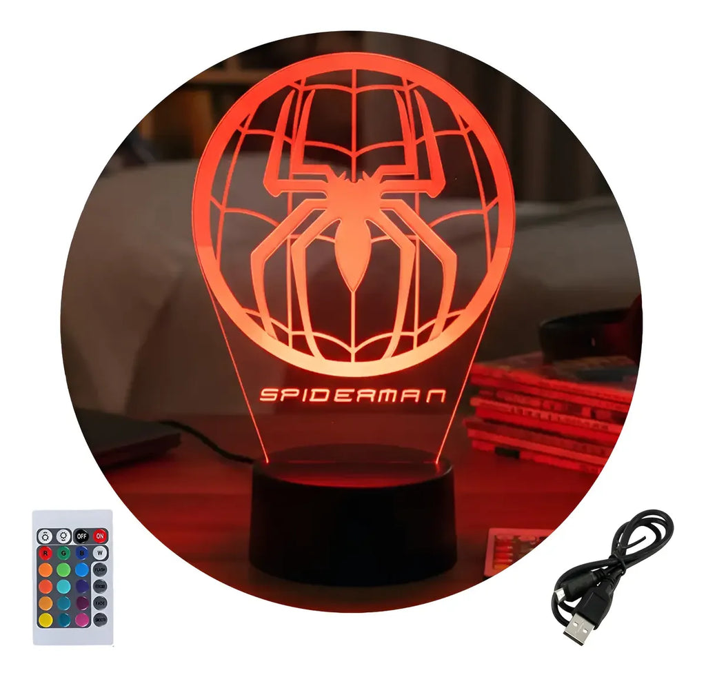 Velador Infantil Ilusion 3D A control remoto Spiderman USB / PILAS