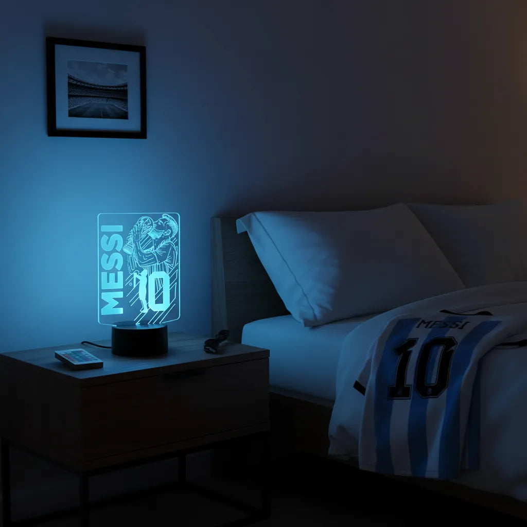 Velador Ilusion 3D A control remoto Messi Argentina Copa Mundial USB / PILAS
