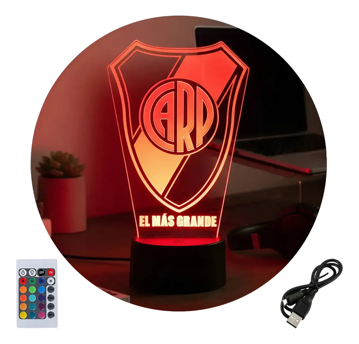 Velador Ilusion 3D A control remoto Escudo River Plate USB / PILAS
