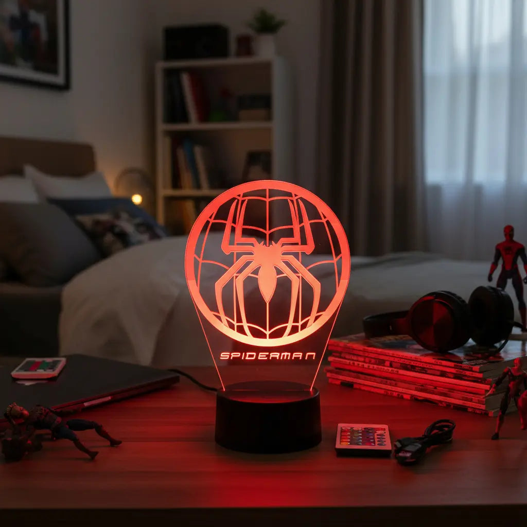 Velador Infantil Ilusion 3D A control remoto Spiderman USB / PILAS