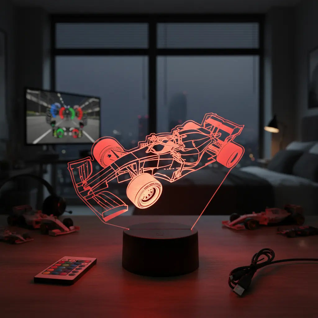 Velador Ilusion 3D A control remoto auto F1 Formula 1 USB / PILAS
