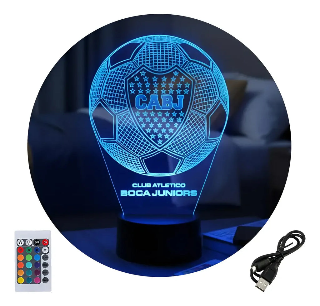 Velador Ilusion 3D A control remoto Futbol Boca Juniors USB / PILAS