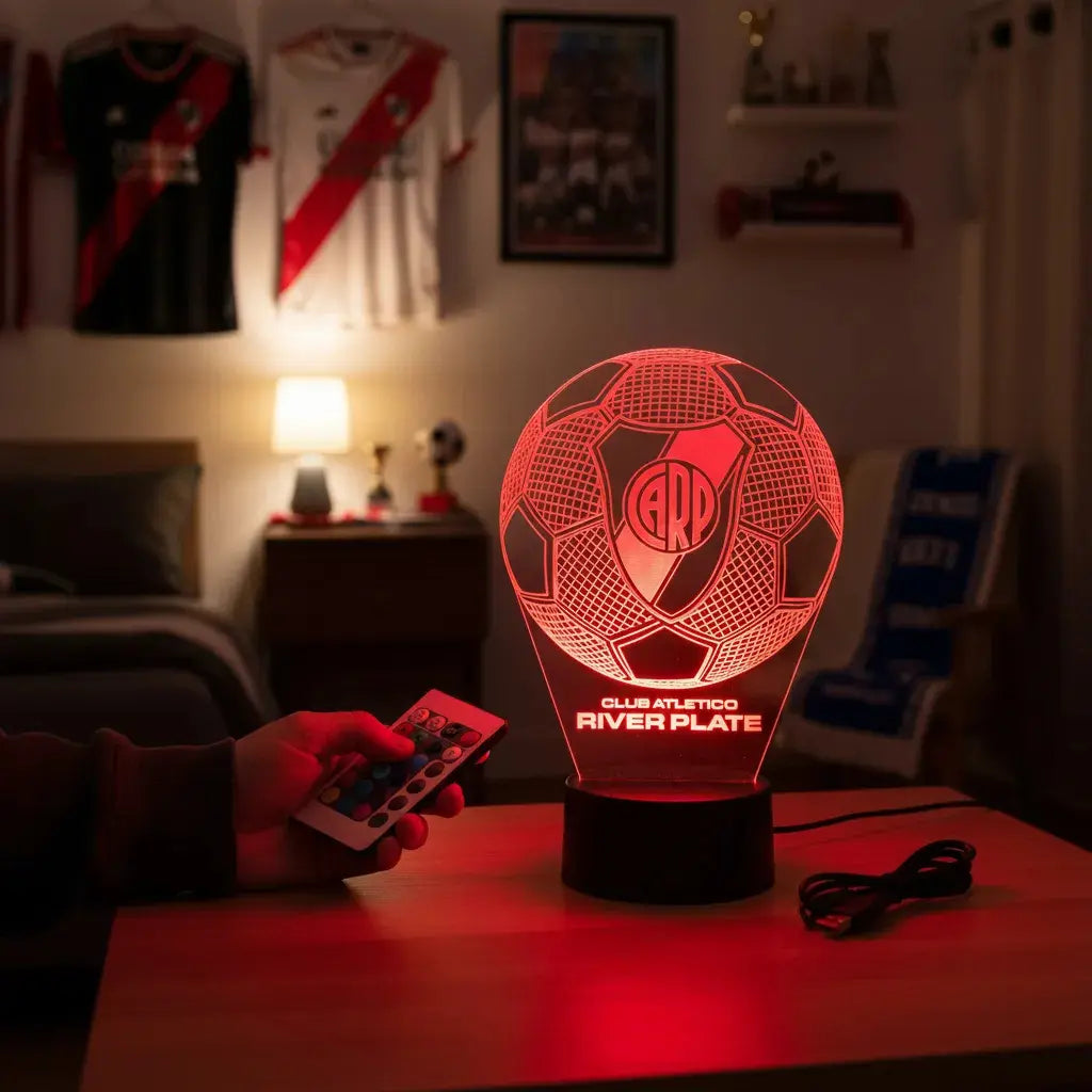 Velador Ilusion 3D A control remoto Futbol Club River Plate USB / PILAS