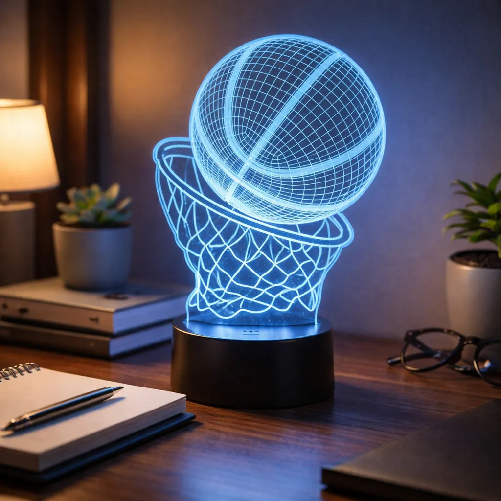 Velador Ilusion 3D A control remoto Aro Basquet Infantil USB / PILAS