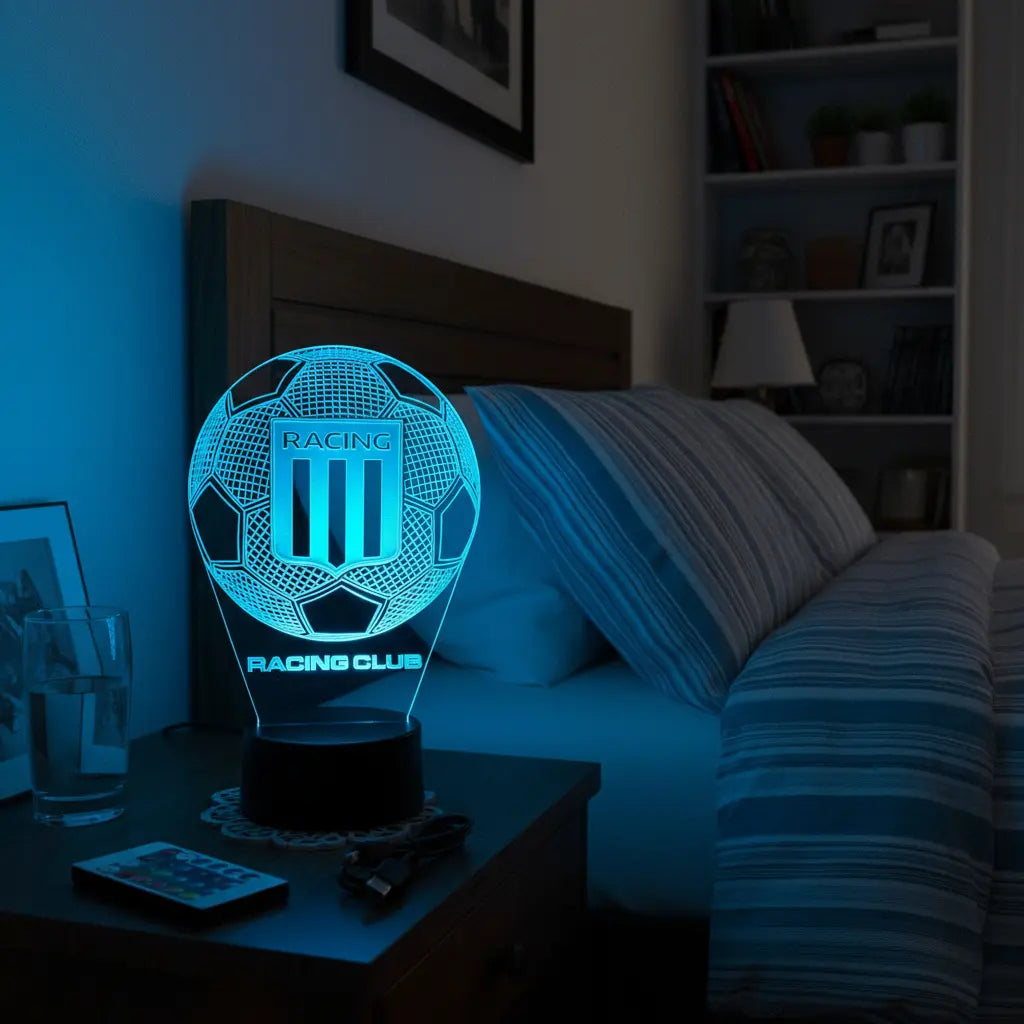 Velador Ilusion 3D A control remoto Futbol Racing Club USB / PILAS
