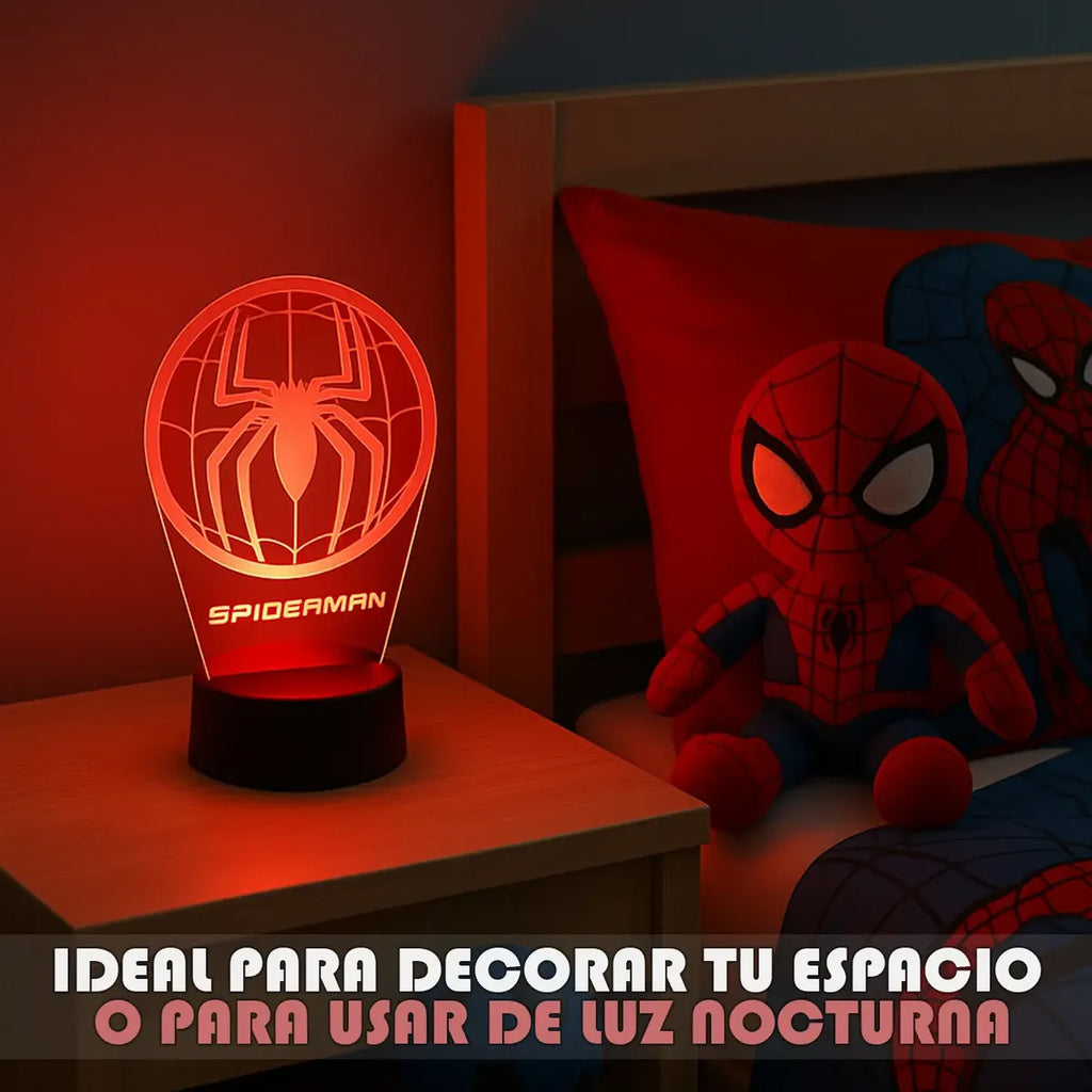 Velador Infantil Ilusion 3D A control remoto Spiderman USB / PILAS
