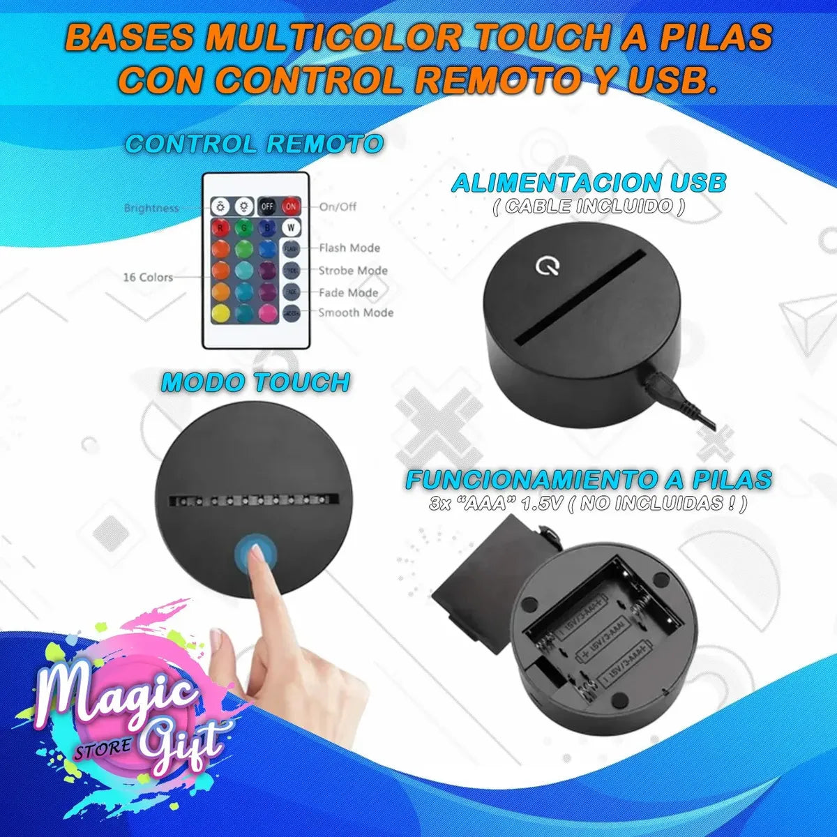Velador Ilusion 3D A control remoto Sonic USB / PILAS