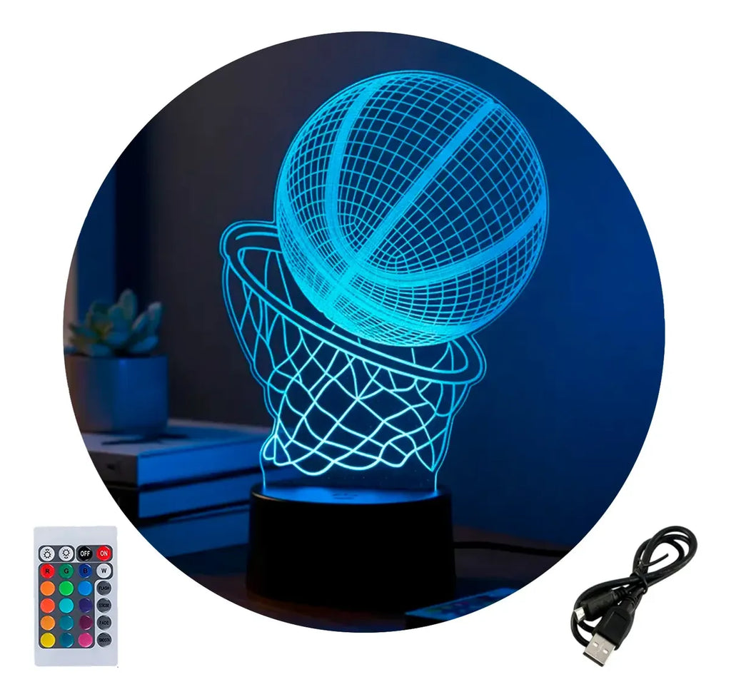 Velador Ilusion 3D A control remoto Aro Basquet Infantil USB / PILAS
