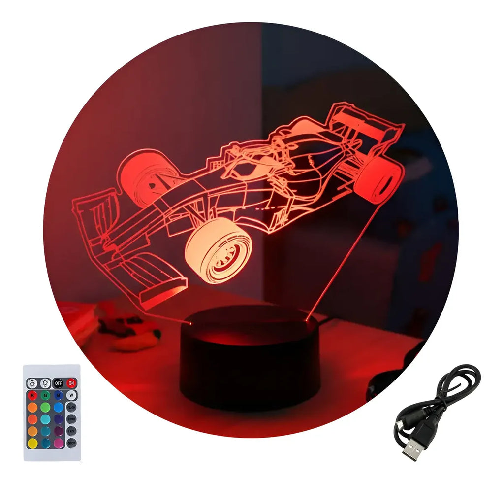 Velador Ilusion 3D A control remoto auto F1 Formula 1 USB / PILAS