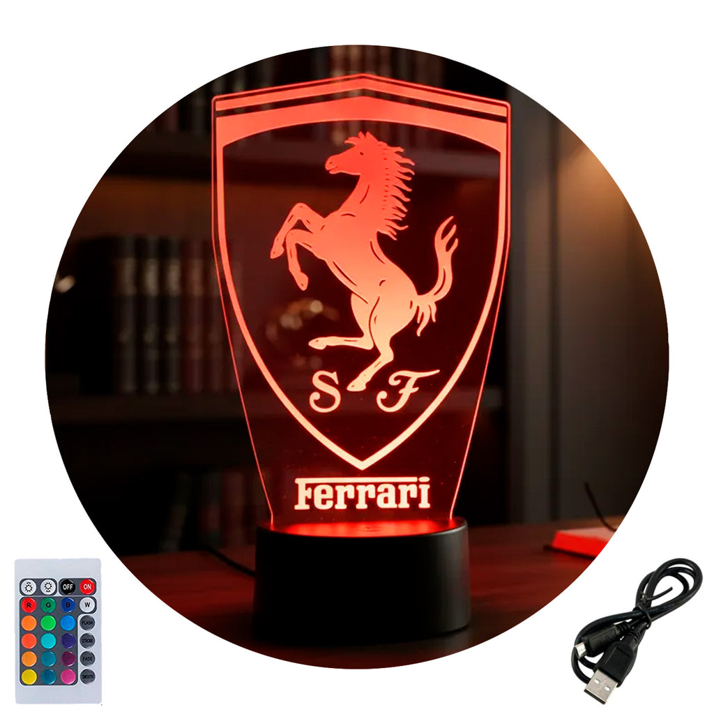 Velador Ilusion 3D A control remoto Lámpara Logo Ferrari USB / PILAS