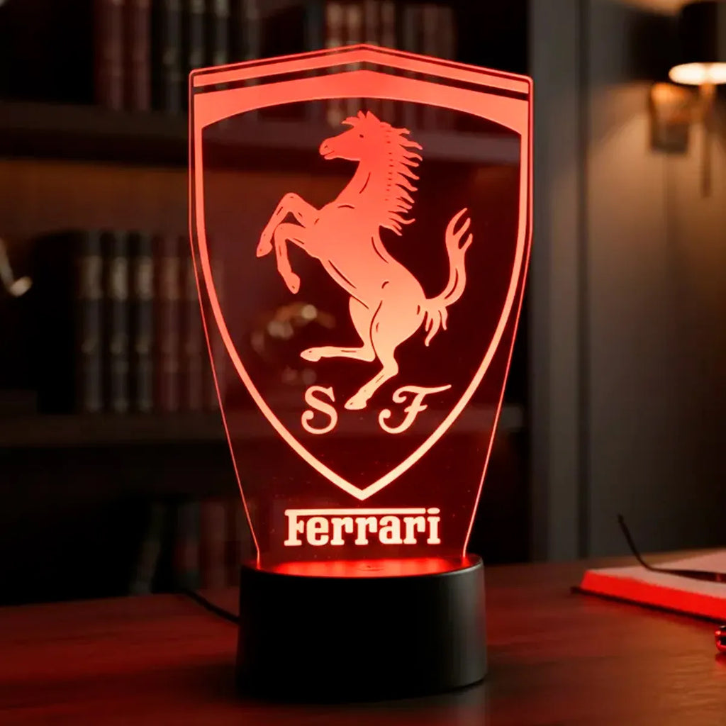 Velador Ilusion 3D A control remoto Lámpara Logo Ferrari USB / PILAS