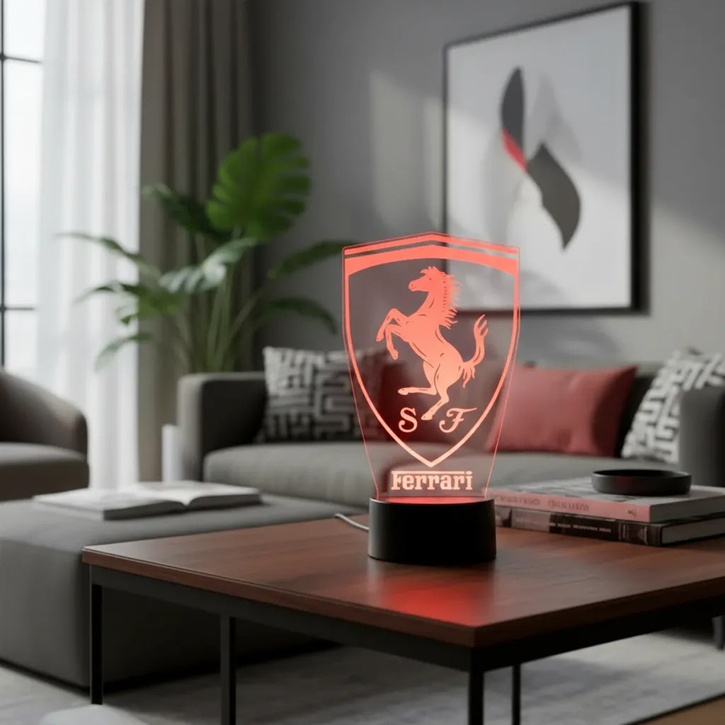 Velador Ilusion 3D A control remoto Lámpara Logo Ferrari USB / PILAS