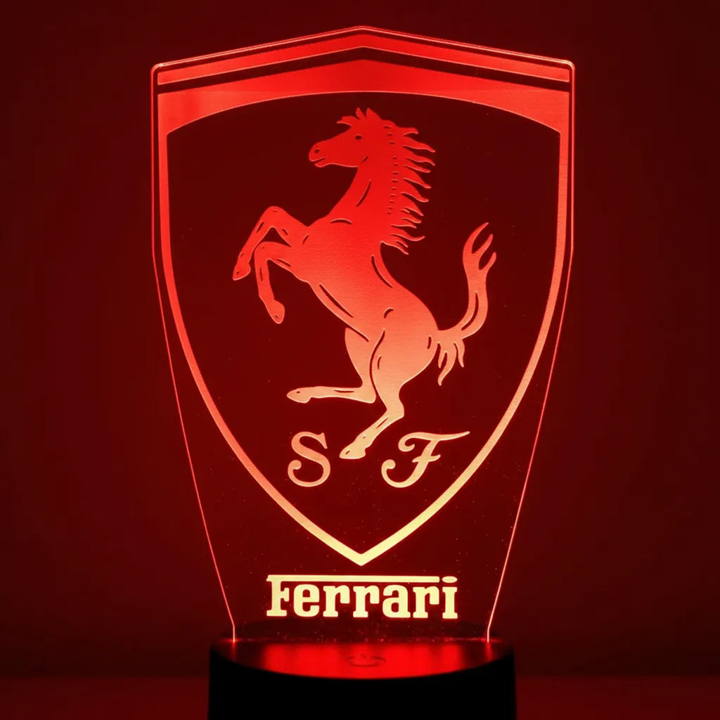 Velador Ilusion 3D A control remoto Lámpara Logo Ferrari USB / PILAS