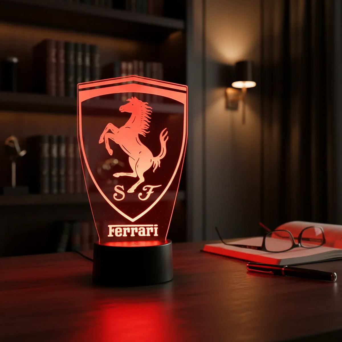 Velador Ilusion 3D A control remoto Lámpara Logo Ferrari USB / PILAS