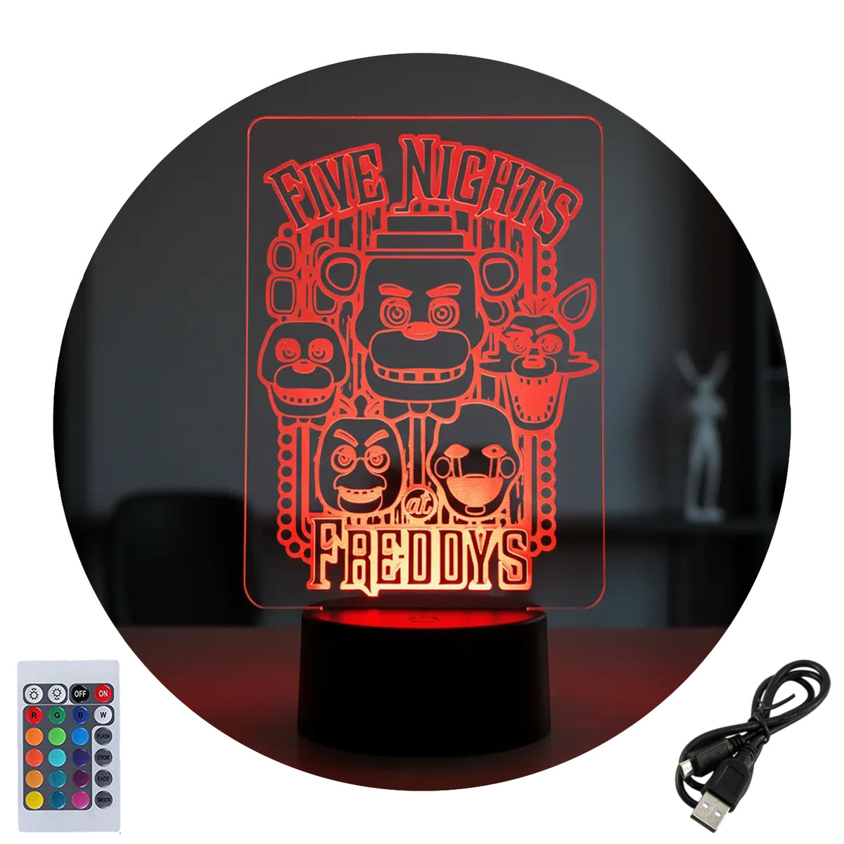 Velador Ilusion 3D A control remoto Lámpara Five Nights at Freddy's USB / PILAS