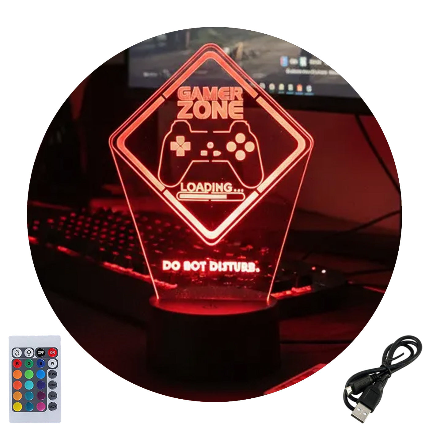 Velador Ilusion 3D A control remoto Gamer Zone USB / PILAS