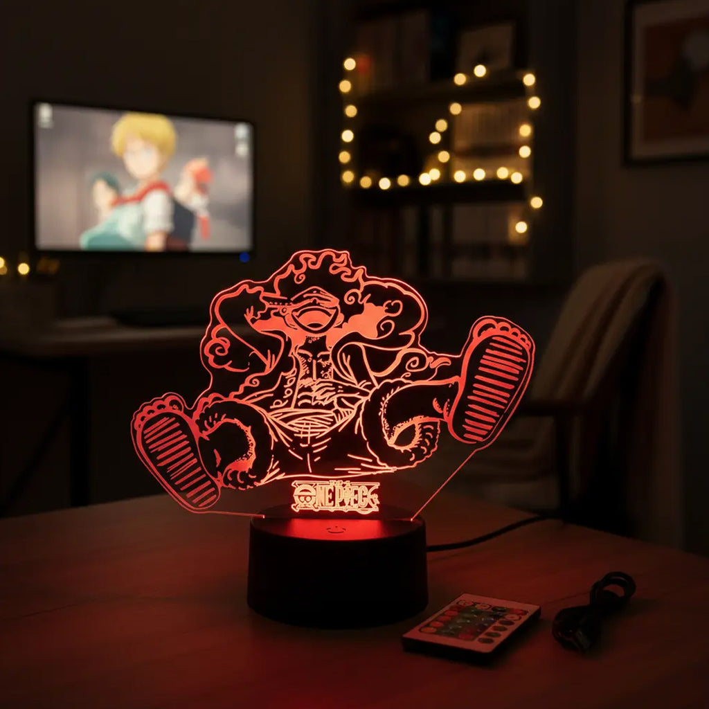 Velador Ilusion 3D A control remoto Luffy Gear 5 One Piece USB / PILAS