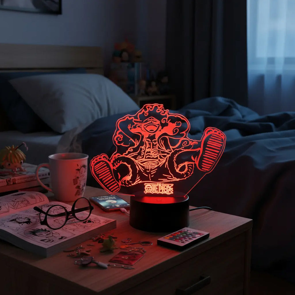 Velador Ilusion 3D A control remoto Luffy Gear 5 One Piece USB / PILAS