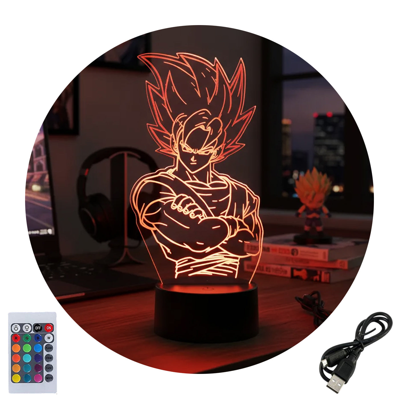 Velador Ilusion 3D A control remoto Goku Dragon Ball USB / PILAS