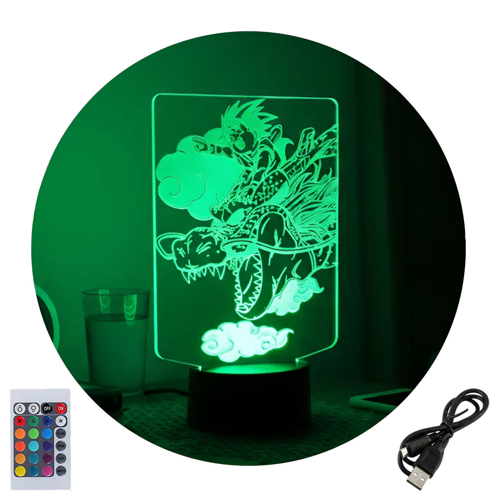 Velador Ilusion 3D A control remoto Goku y Sheng Long USB / PILAS