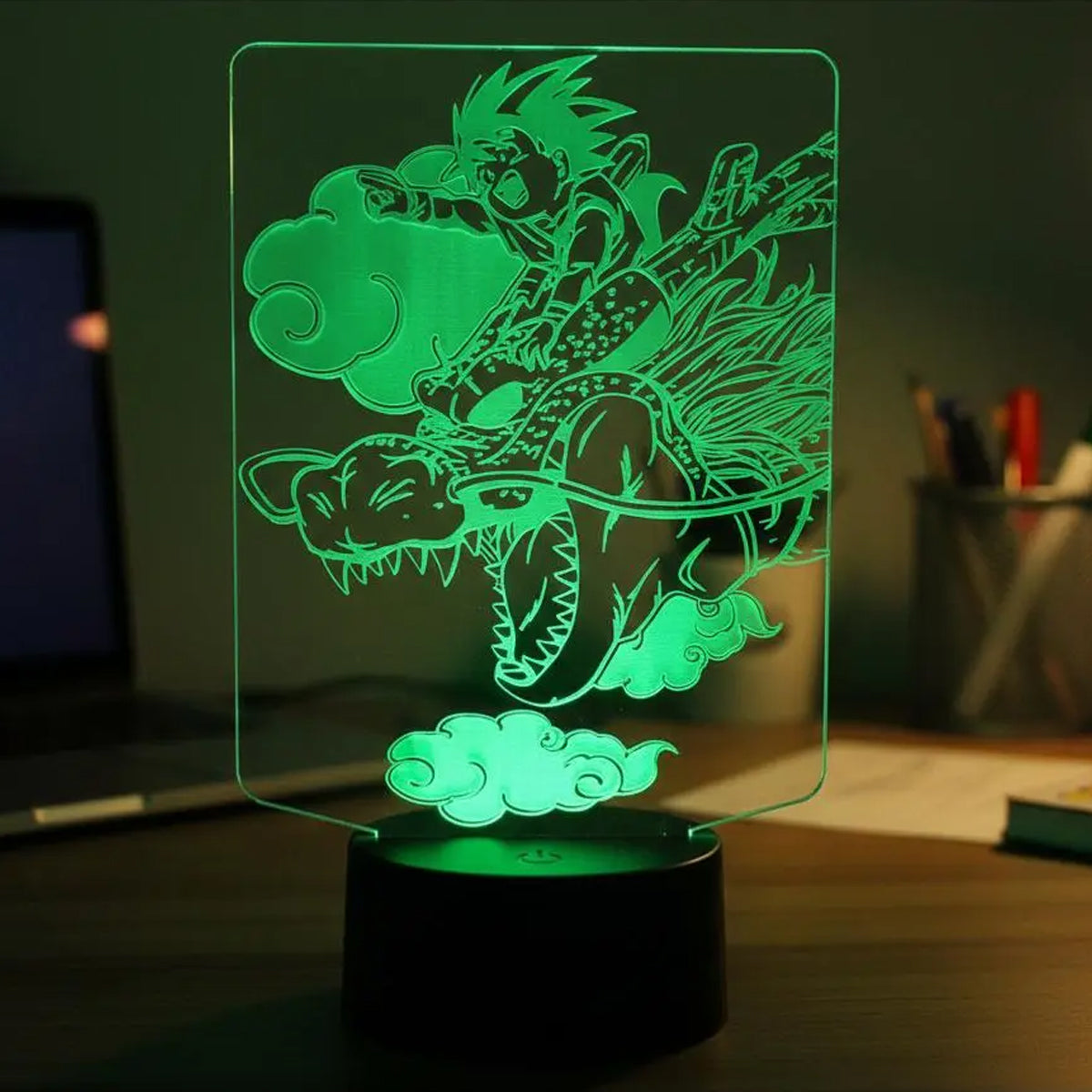 Velador Ilusion 3D A control remoto Goku y Sheng Long USB / PILAS
